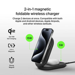 2-in-1 Magnetic Foldable Wireless Charger with Qi2 15W